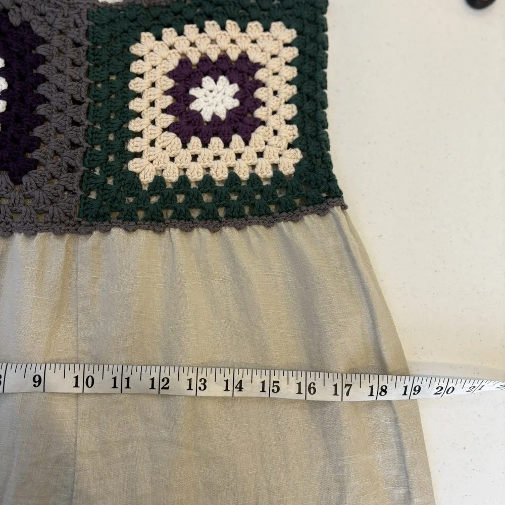 Zara Womens Crochet Linen Harem‎ Pant Jumpsuit M Granny Square Boho Festival